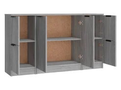 Aparadores 3 piezas madera contrachapada gris Sonoma