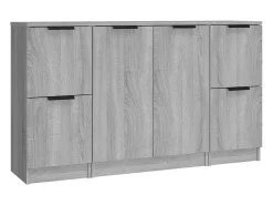 Aparadores 3 piezas madera contrachapada gris Sonoma