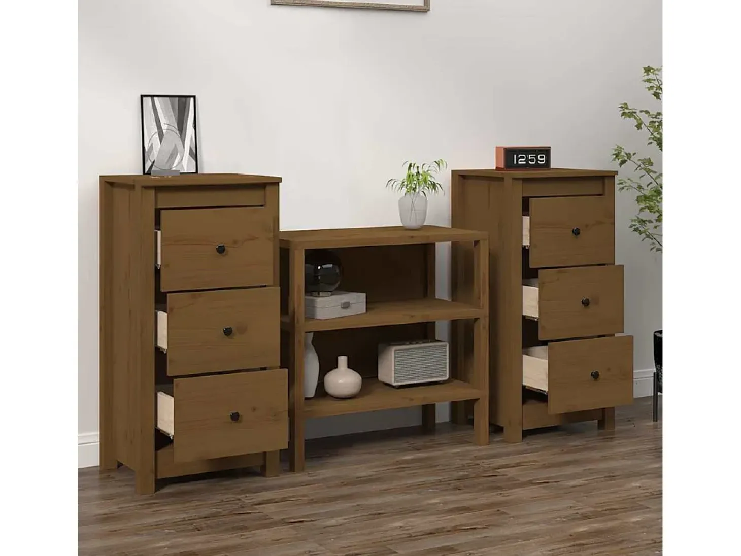 Aparadores 2 piezas marrón miel 40x35x80 cm madera maciza de pino