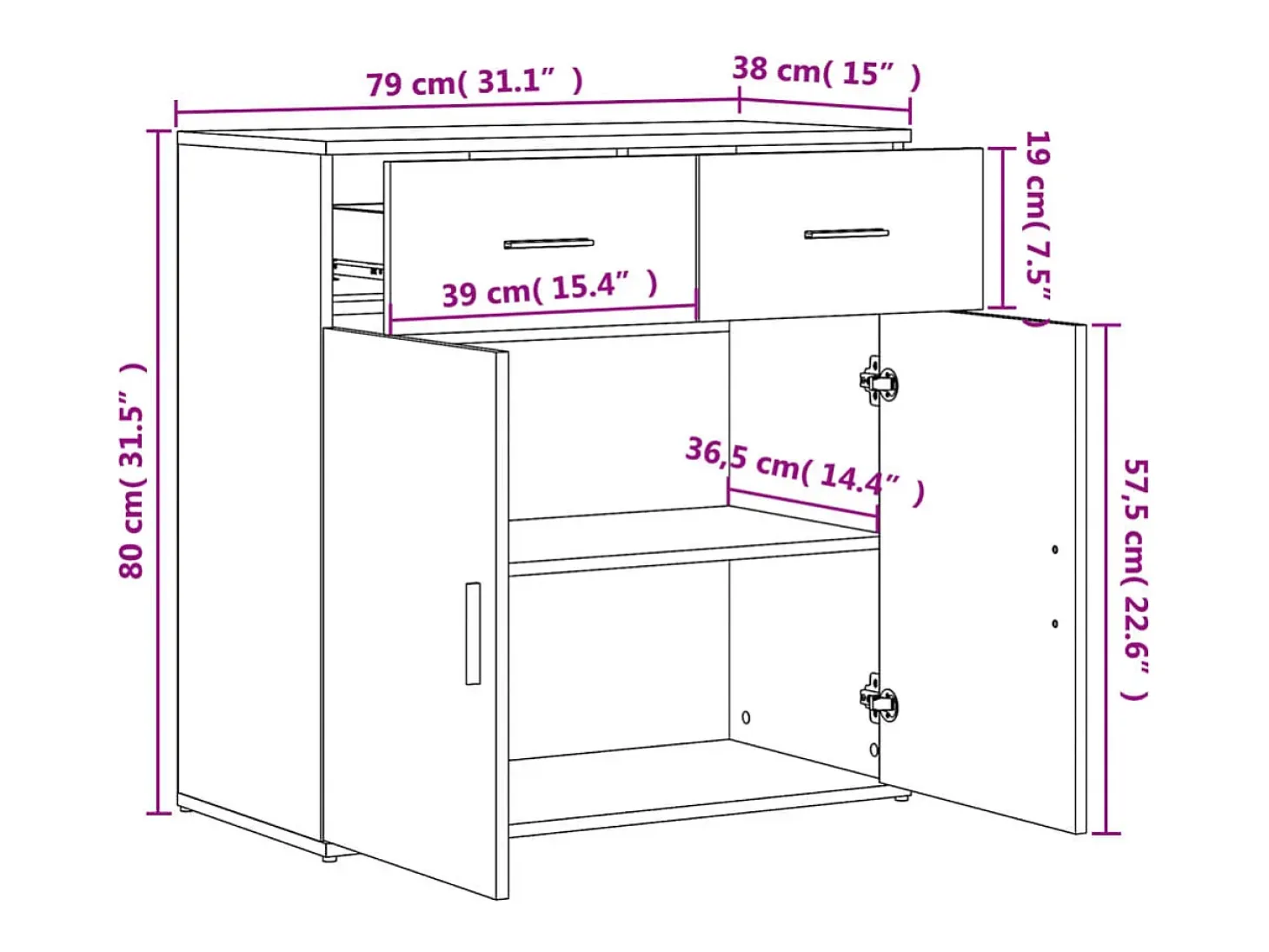 Aparadores 2 piezas roble ahumado 79x38x80 cm madera de ingeniería