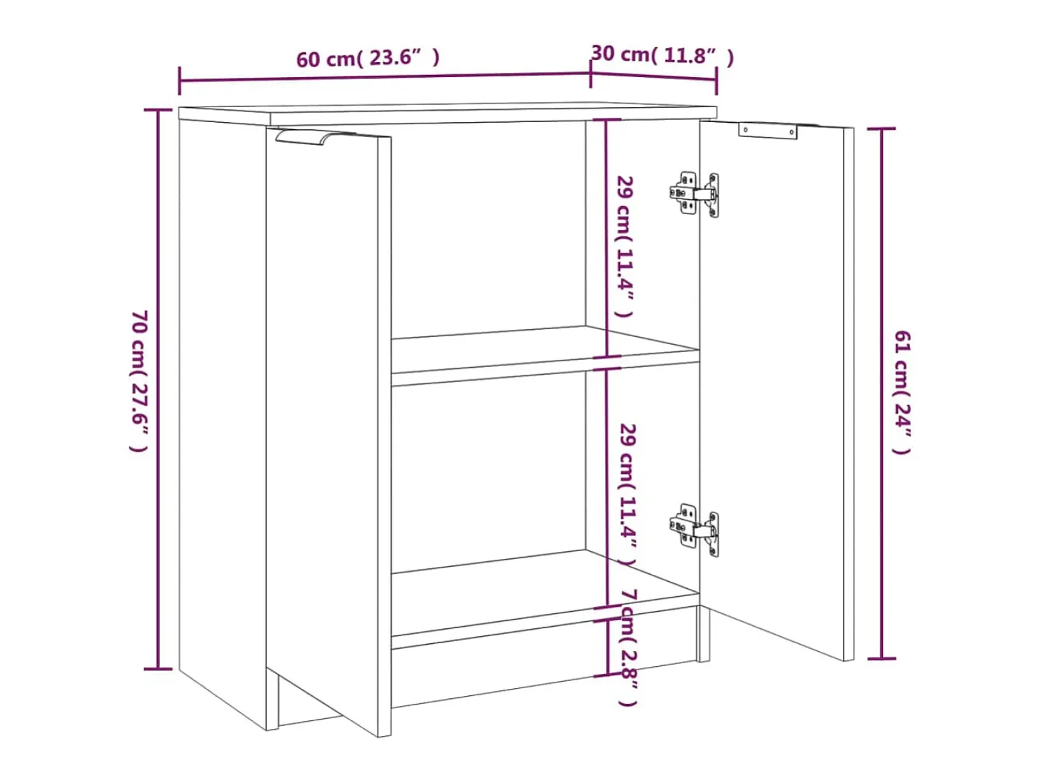 Aparadores 2 uds Gris hormigón 60x30x70 cm Madera de ingeniería