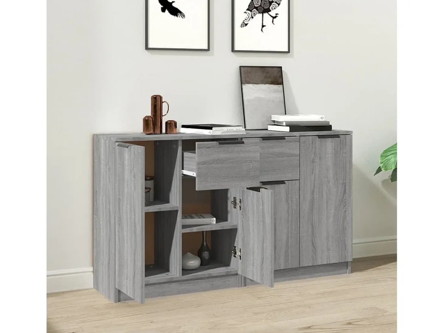 Aparadores 2 uds madera contrachapada gris Sonoma 60x30x70 cm