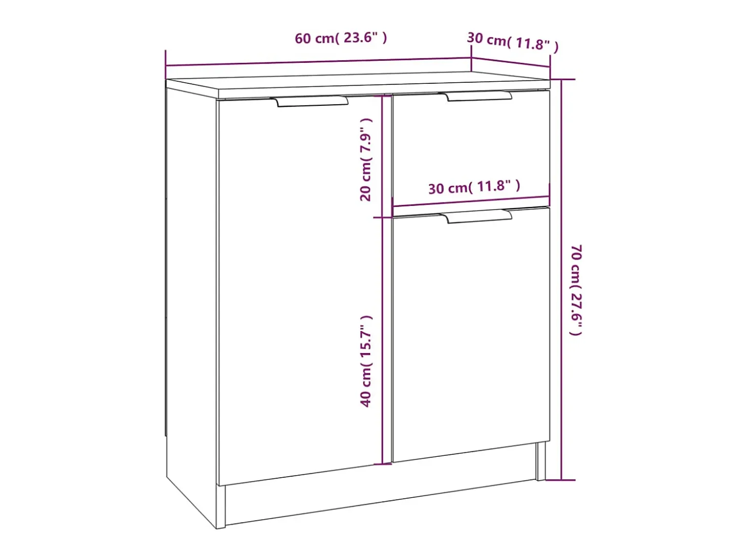 Aparadores 2 uds madera contrachapada gris Sonoma 60x30x70 cm