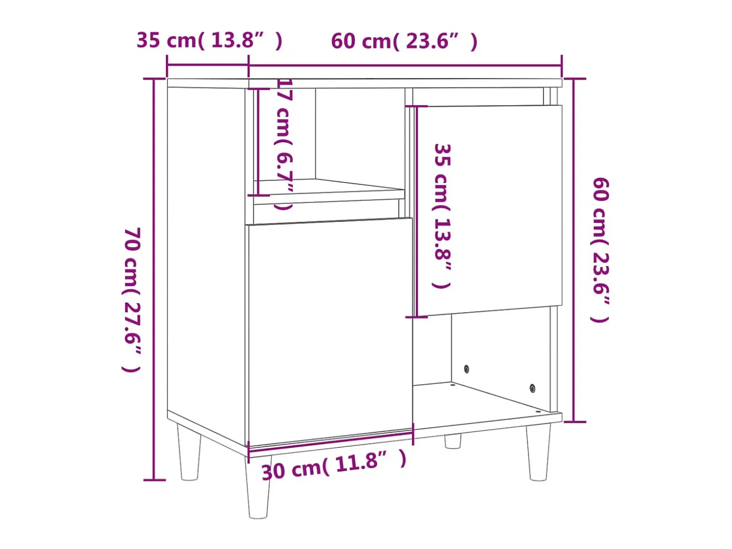 Aparadores 3 uds madera contrachapada roble Sonoma 60x35x70 cm