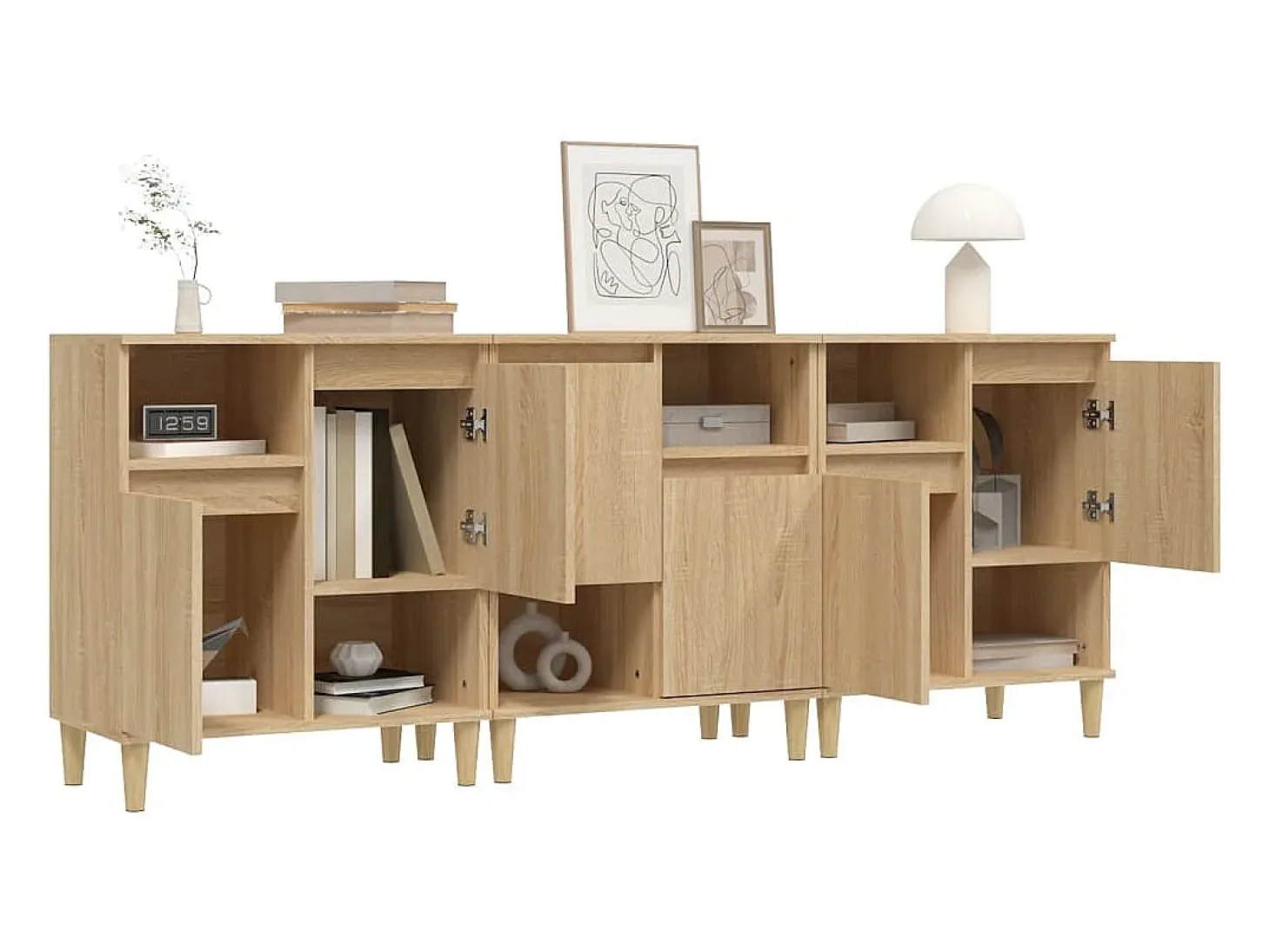 Aparadores 3 uds madera contrachapada roble Sonoma 60x35x70 cm
