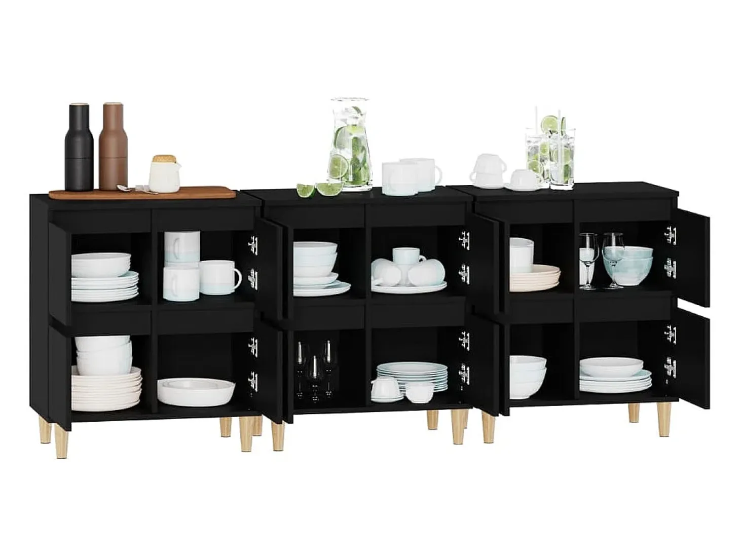 Aparadores 3 uds madera contrachapada negro 60x35x70 cm ES65127
