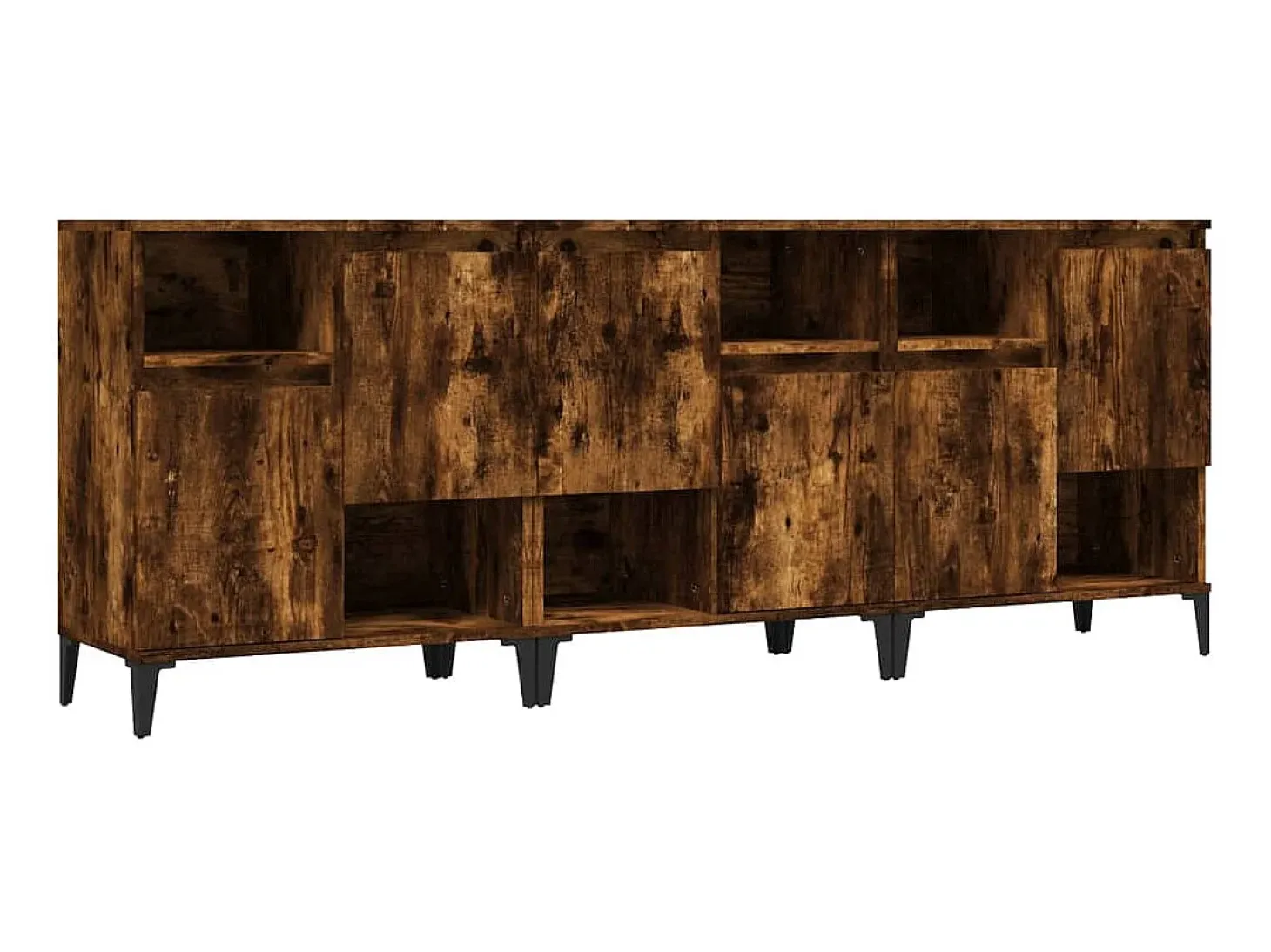 Aparadores 3 uds madera contrachapada roble ahumado 60x35x70 cm ES54264