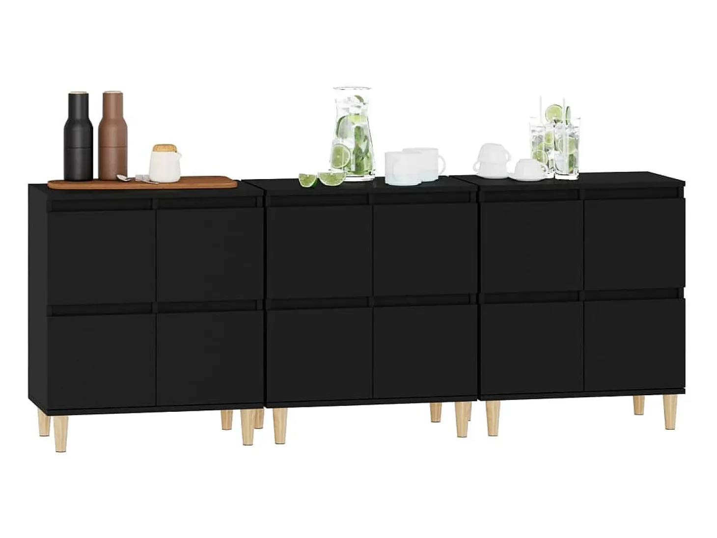 Aparadores 3 uds madera contrachapada negro 60x35x70 cm