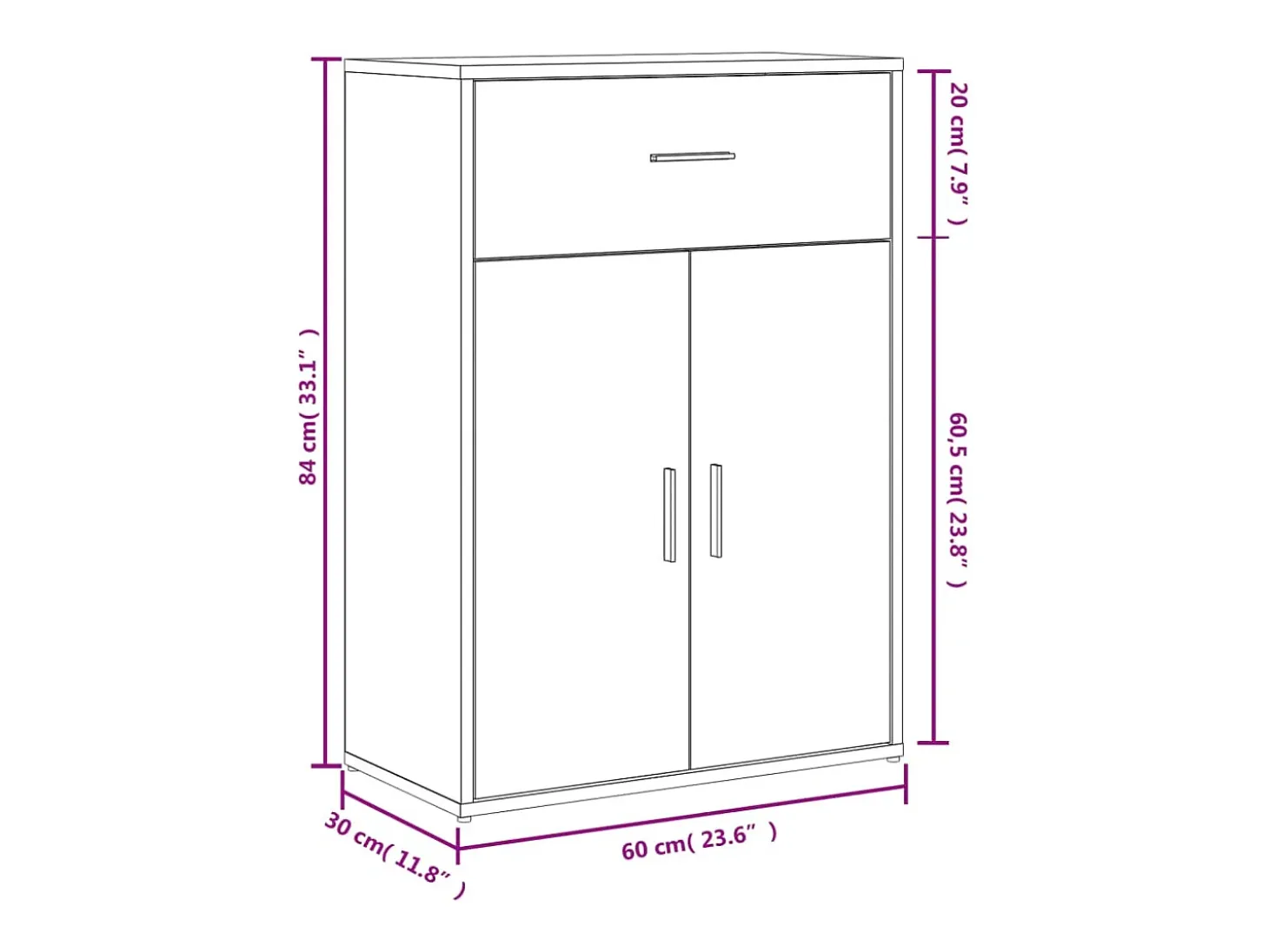 Aparadores 2 uds madera de ingeniería gris hormigón 60x30x84 cm
