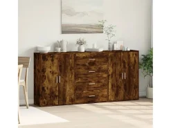 Aparadores 3 uds madera de ingeniería roble ahumado 60x31x84 cm