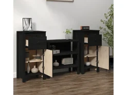 Aparadores 2 uds madera maciza de pino negro 40x35x80 cm ES98852