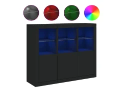 Aparadores con luces LED 3 piezas madera de ingeniería negra