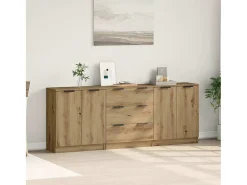 Aparadores de 3 piezas, roble hecho a mano, 60x30x70 cm, madera de ingeniería