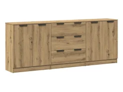 Aparadores de 3 piezas, roble hecho a mano, 60x30x70 cm, madera de ingeniería