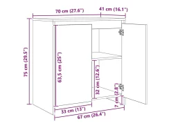 Aparadores de 3 piezas, roble hecho a mano, 70 x 41 x 75 cm, madera de ingeniería