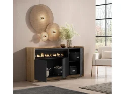 Aparadores para salón, 156x80x37 cm, 3 Puertas, Chimenea eléctrica, Negro y roble