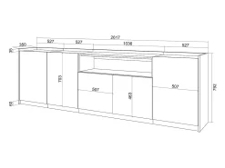 Aparadores para salón, 260x80x37 cm, 5 Puertas, Armario, zapatero, Negro y roble