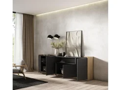 Aparadores para salón, 260x80x37 cm, 5 Puertas, Armario, zapatero, Negro y roble