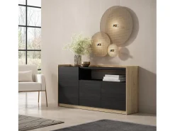 Aparadores para salón, 156x80x37 cm, 3 Puertas, Armario, zapatero, Negro y roble