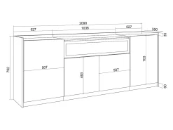 Aparadores para salón, 207x80x37 cm, 4 Puertas, Chimenea eléctrica, Negro y roble