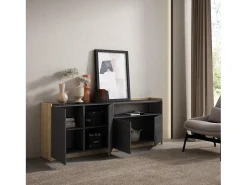 Aparadores para salón, 207x80x37 cm, 4 Puertas, Armario, zapatero, Negro y roble