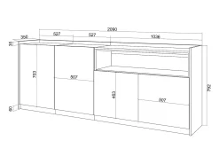 Aparadores para salón, 207x80x37 cm, 4 Puertas, Armario, zapatero, Negro y roble