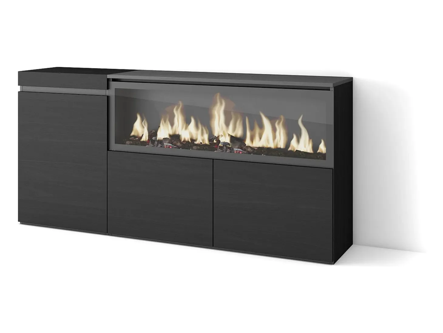 Aparadores para salón, 158x35x75cm, 3 Puertas, Chimenea eléctrica XXL, Negro