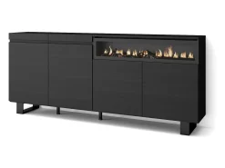 Aparadores para salón, 200x35x87cm, 4 Puertas, Chimenea eléctrica, Diseño industrial, Negro
