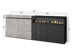 Aparadores para salón, 200x35x75cm, 4 Puertas, Chimenea eléctrica, Cemento