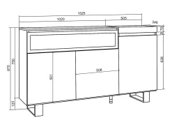 Aparadores para salón, 150x35x87cm, 3 Puertas, Chimenea eléctrica, Diseño industrial, Blanco y negro