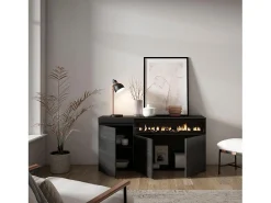 Aparadores para salón, 150x35x75cm, 3 Puertas, Chimenea eléctrica, Negro