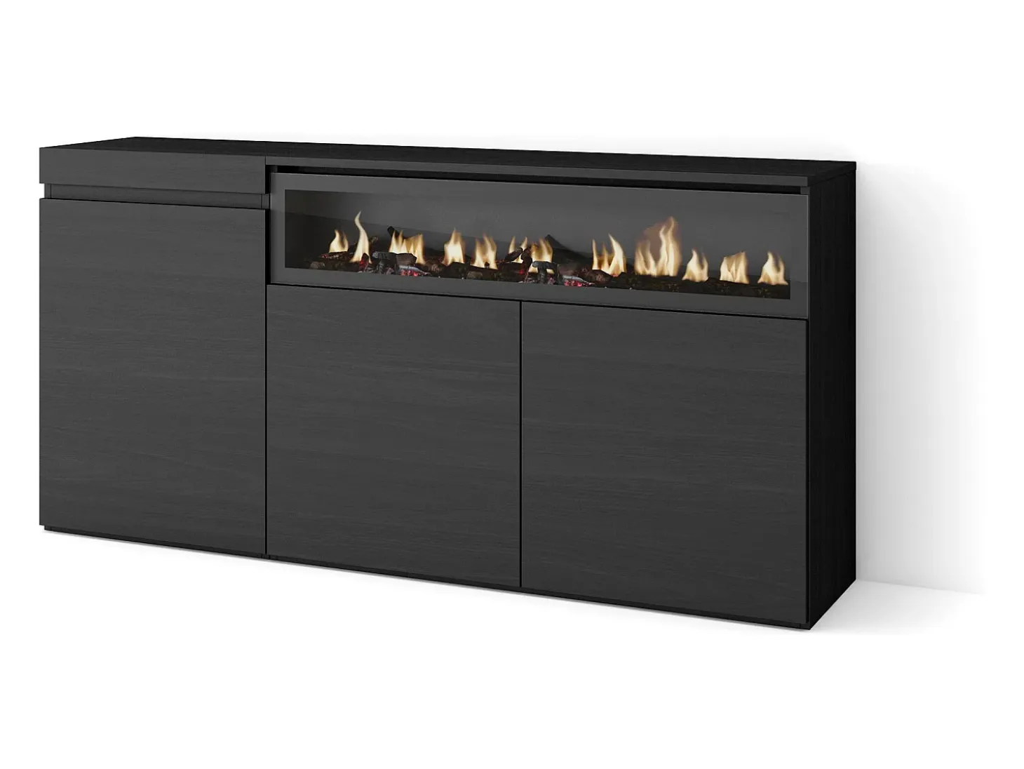 Aparadores para salón, 150x35x75cm, 3 Puertas, Chimenea eléctrica, Negro