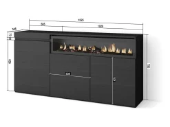 Aparadores para salón, 150x35x75cm, 3 Puertas, Chimenea eléctrica, Negro