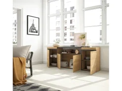 Aparadores para salón, 200x35x75cm, 4 Puertas, Armario, zapatero, Roble y negro