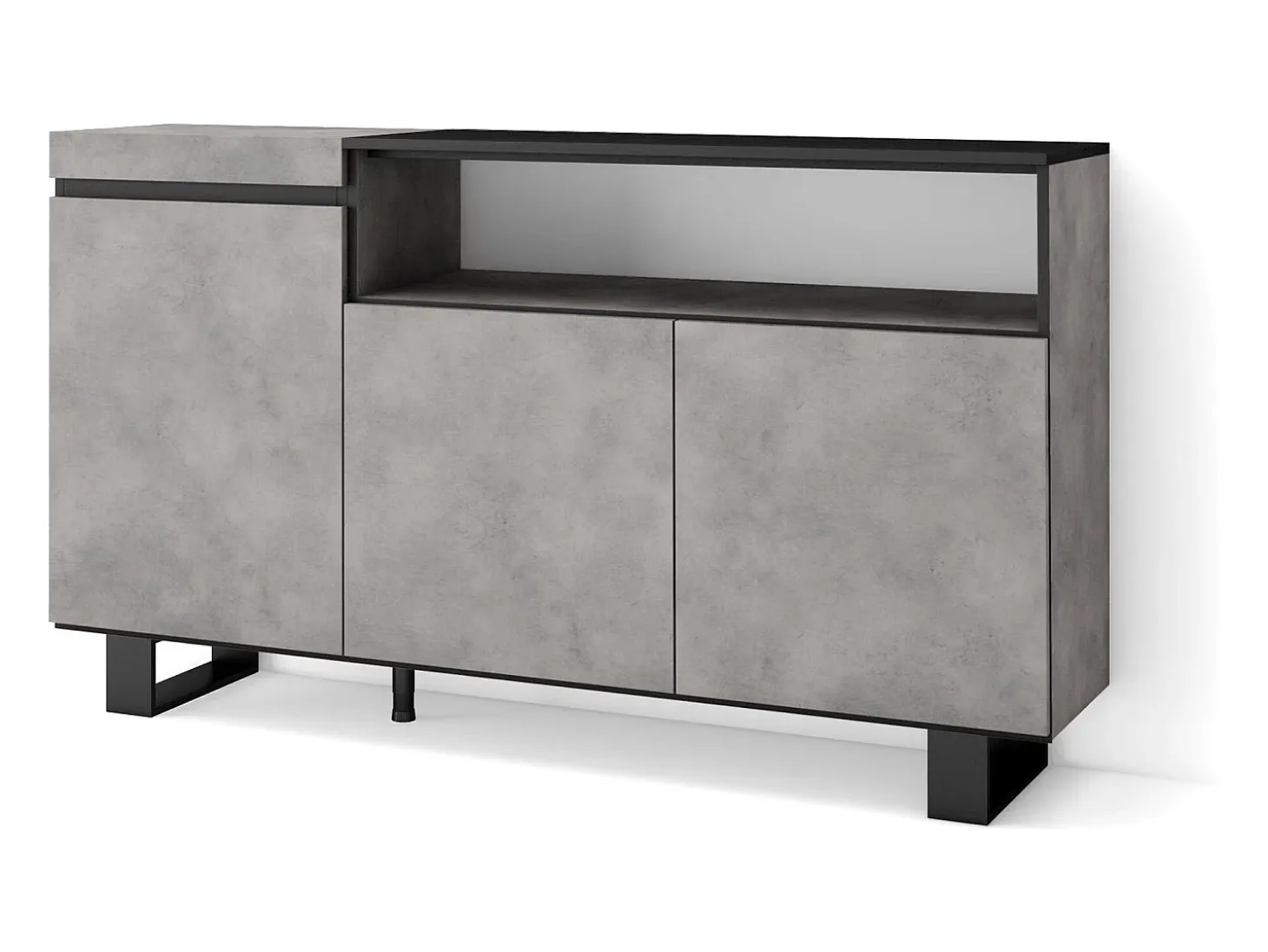 Aparadores para salón, 150x35x87cm, 3 Puertas, Diseño industrial, Cemento