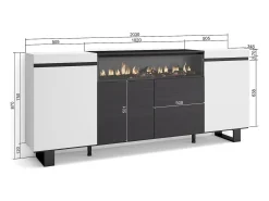Aparadores para salón, 200x35x87cm, 4 Puertas, Chimenea eléctrica, Diseño industrial, Blanco y negro