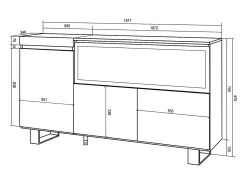 Aparadores para salón, 158x35x87cm, 3 Puertas, Chimenea eléctrica XXL, Diseño industrial, Roble