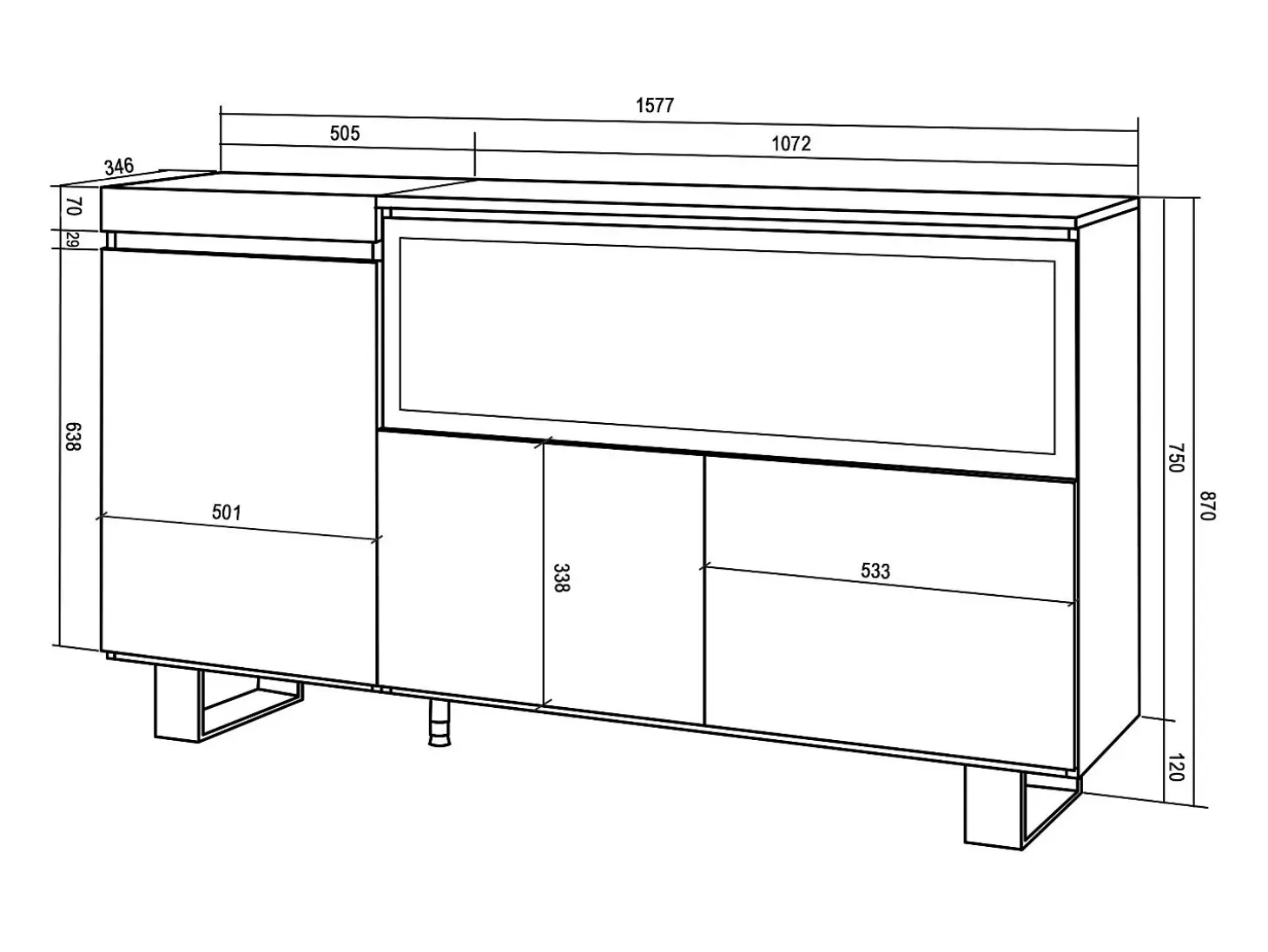 Aparadores para salón, 158x35x87cm, 3 Puertas, Chimenea eléctrica XXL, Diseño industrial, Roble