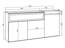 Aparadores para salón, 150x35x75cm, 3 Puertas, Chimenea eléctrica, Cemento