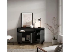 Aparadores para salón, 150x35x87cm, 3 Puertas, Diseño industrial, Negro