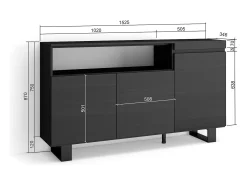 Aparadores para salón, 150x35x87cm, 3 Puertas, Diseño industrial, Negro