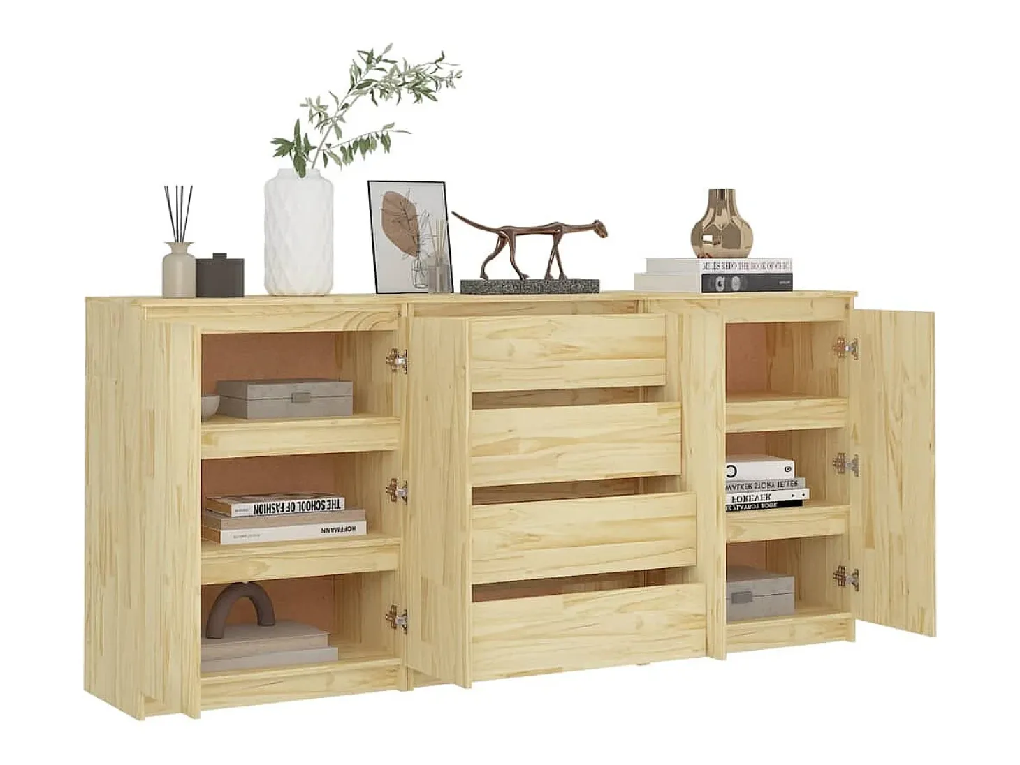 Armario auxiliar 3 unidades madera maciza de pino