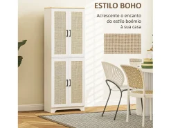 Armario auxiliar Boho Homcom 4 puertas 6 estantes ajustables blanco/natural 170x60x30 cm