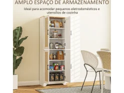 Armario auxiliar Boho Homcom 4 puertas 6 estantes ajustables blanco/natural 170x60x30 cm