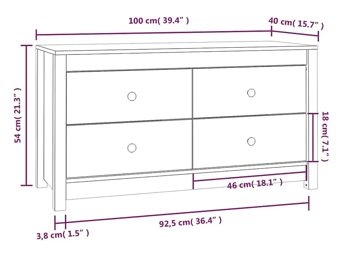 Armario auxiliar de madera maciza de pino 100x40x54 cm
