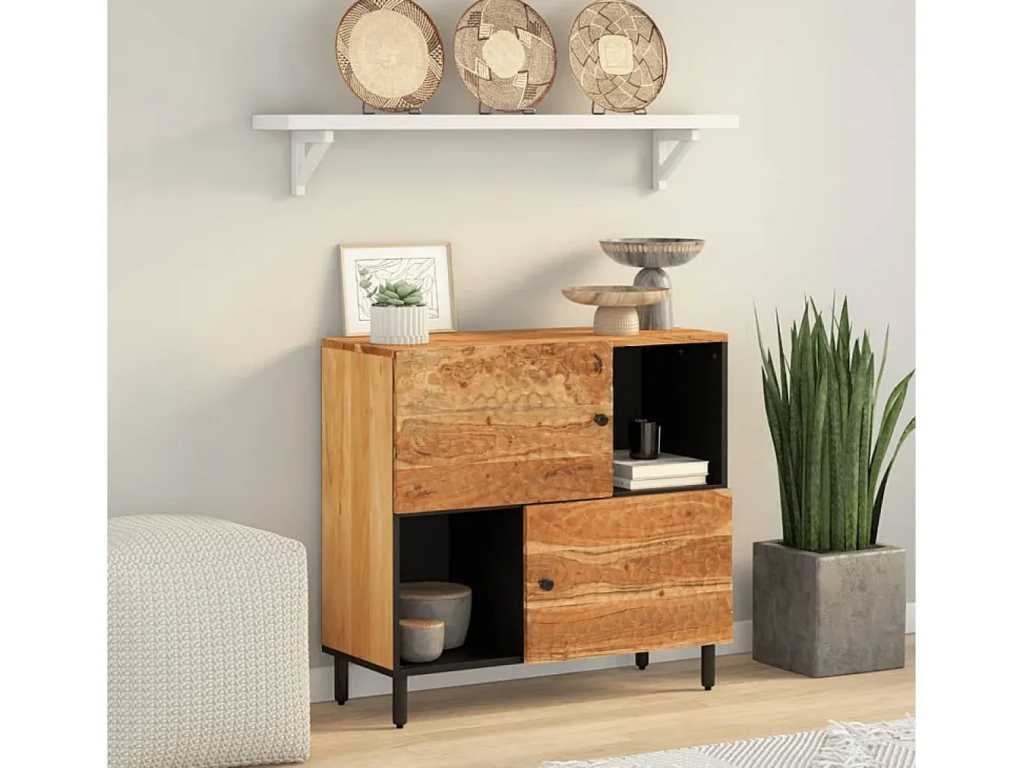 Armario auxiliar madera maciza de acacia 80x33x75 cm