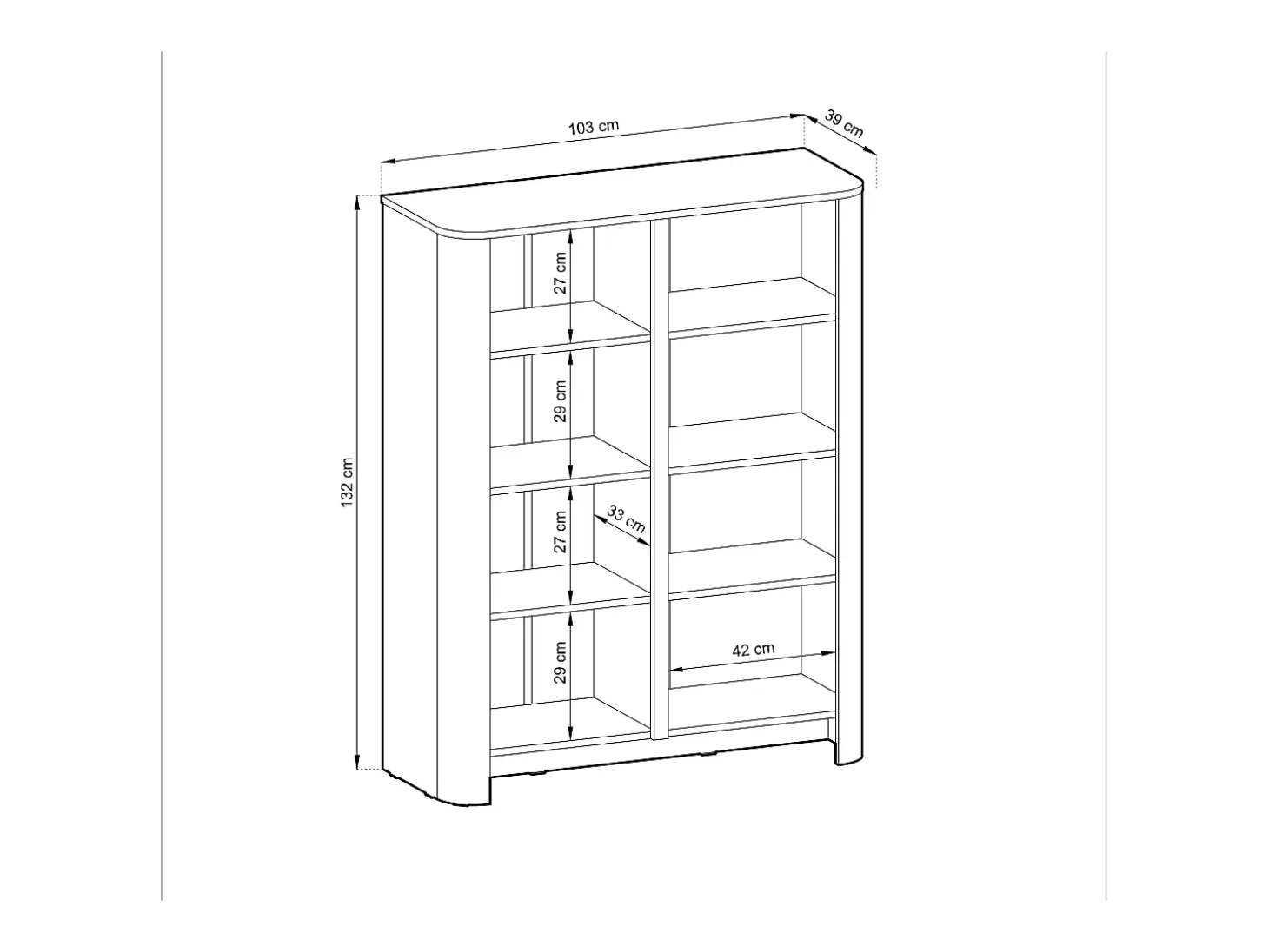 Armario, Cachemira, 103 x 39 x 132 cm | Mueble moderno con cantos redondeados