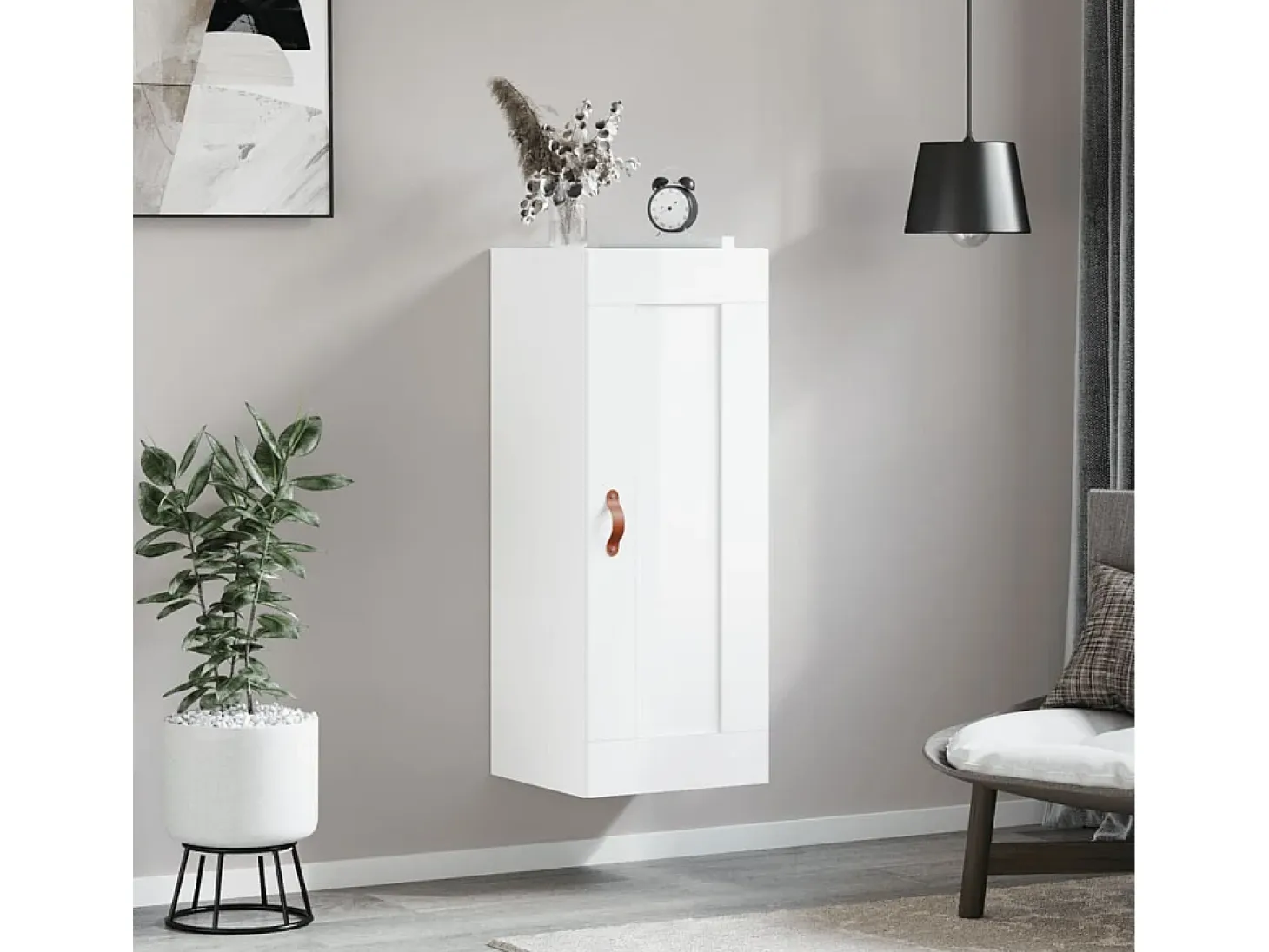 Armario de pared blanco brillo 34,5x34x90 cm madera de ingeniería