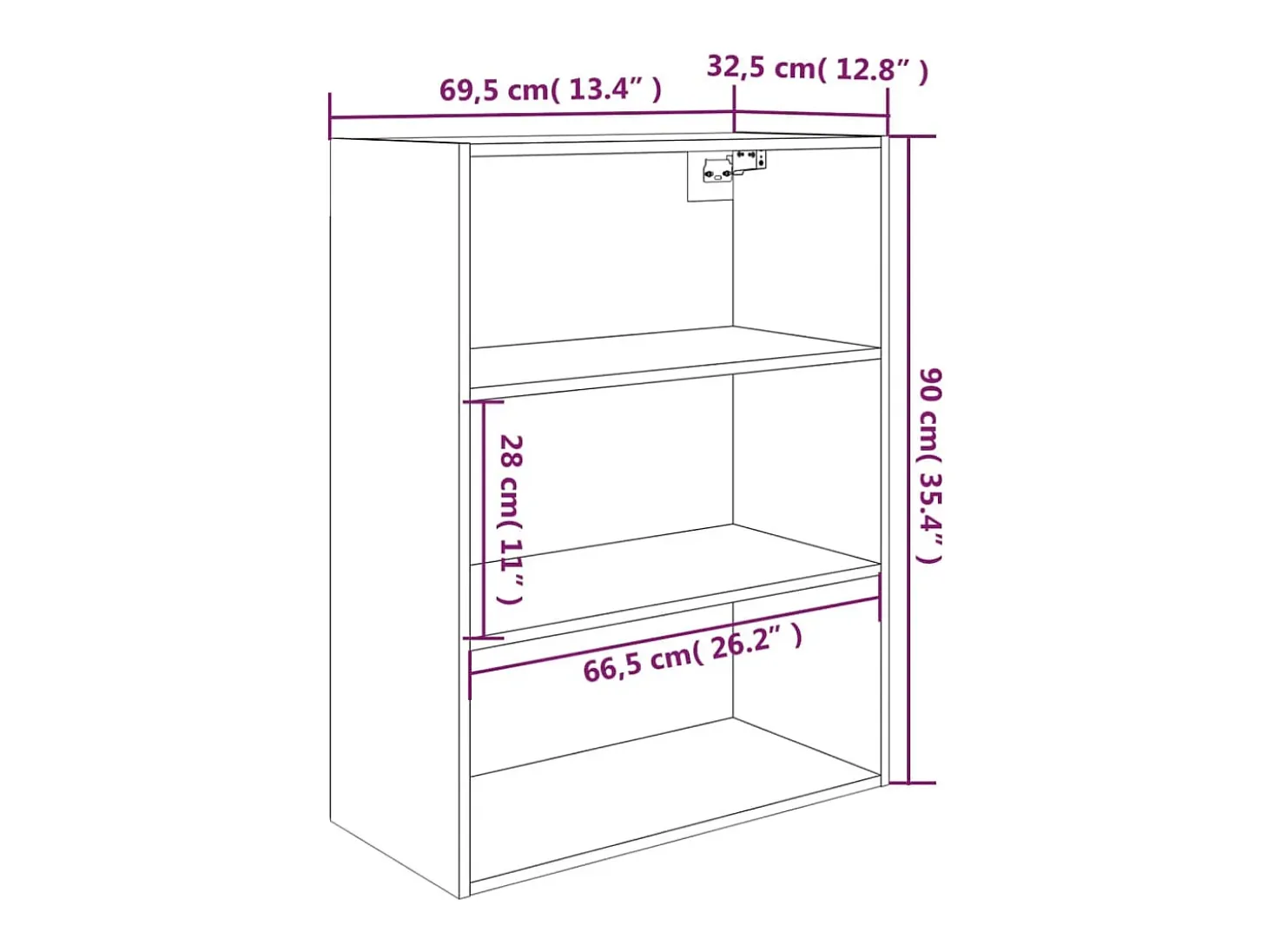 Armario de pared colgante negro 69,5x32,5x90 cm