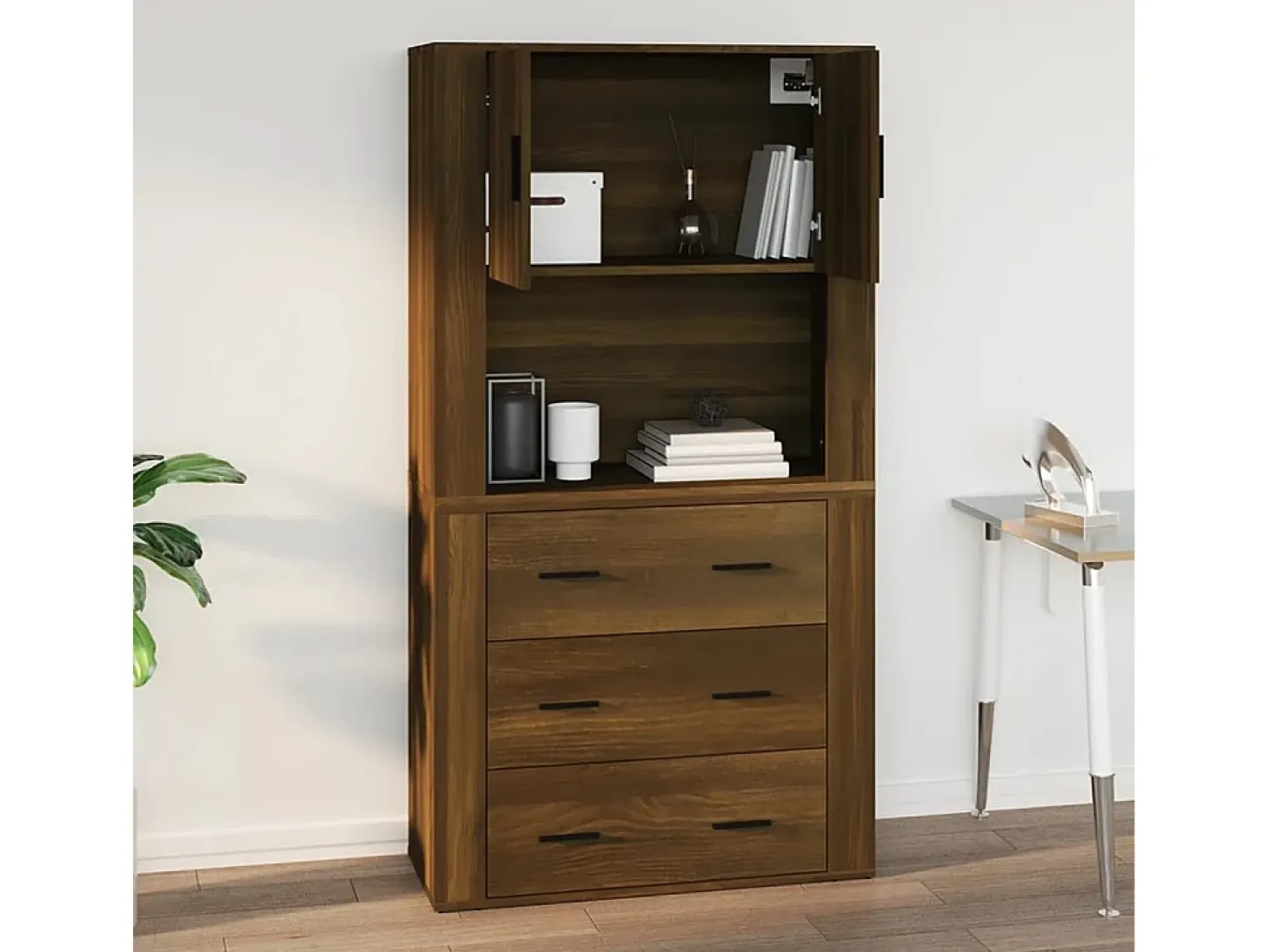 Armario de pared madera contrachapada marrón roble 80x33x80 cm